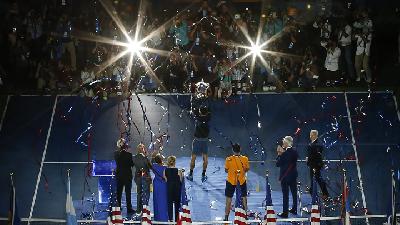 Ekspresi Novak Djokovic Juarai AS Terbuka dan Samai Rekor Sampras