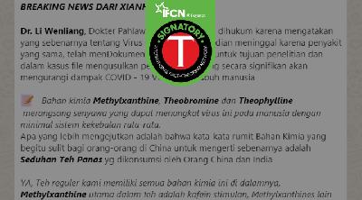 [Fakta atau Hoaks] Benarkah Dokter Li Wenliang dan RS di Cina Sarankan Minum Teh bagi Pasien Corona?