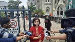 The Public Relations of the Archdiocese and the Jakarta Cathedral Church, Susyana Suwadie is seen talking to reporters at the front of the Jakarta Cathedral Church, Central Jakarta, Friday, December 25, 2020. Tempo/M Yusuf Manurung