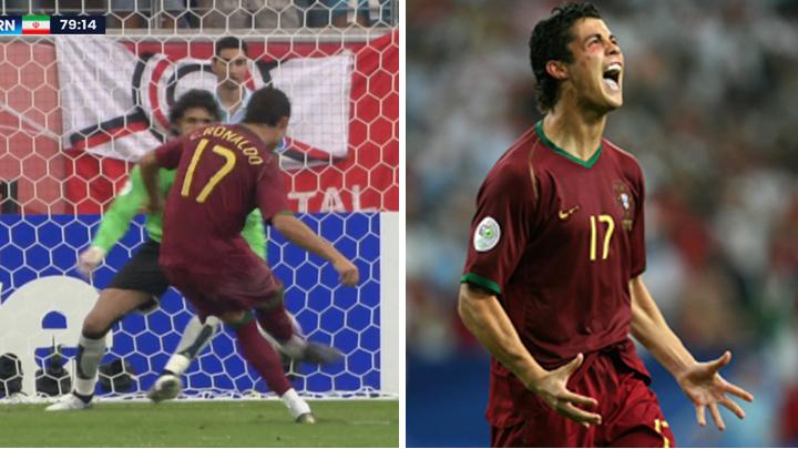 Cristiano Ronaldo mencetak gol pertama di Piala Dunia perdananya saat melawan Iran dalam Piala Dunia 2006 di Jerman. Ronaldo mencetak rekor sebagai pemain yang selalu mencetak gol dalam lima Piala Dunia FIFA, setelah membuat gol dalam kemenangan Portugal atas Ghana 3-2 di laga kualifikasi Grup H Piala Dunia 2022 Qatar, 24 November 2022. FIFA; REUTERS