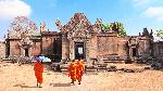 Preah Vihear Temple, an ancient Khmer Hindu temple perched atop a cliff on the Cambodia-Thailand border, known for its stunning architecture and dramatic mountain setting. Shutterstock