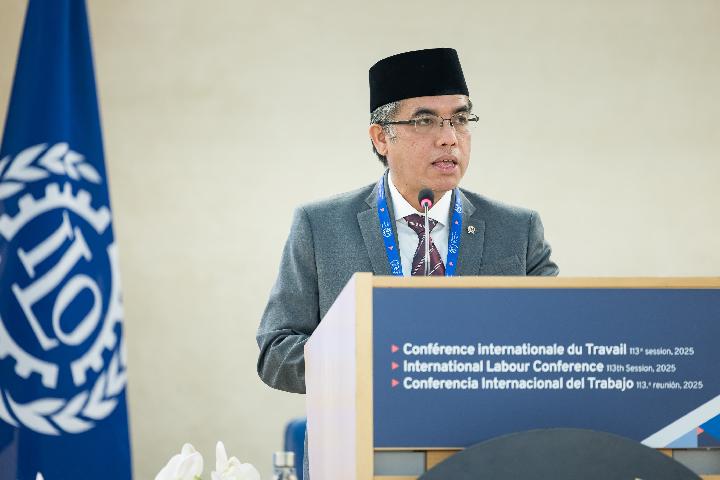 Menteri Ketenagakerjaan Republik Indonesia, Yassierli dalam Sidang Pleno Konferensi Perburuhan Internasional (International Labour Conference/ILC) ke-113 di Jenewa, Swiss. Dok. Biro Humas Kemnaker