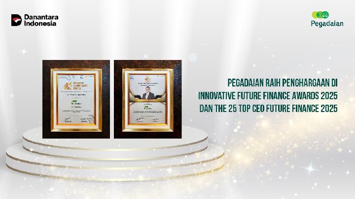 Piagam Penghargaan Innovative Future FInance Awards hingga Top 25 CEO Future Finance 2025. Dok. Pegadaian