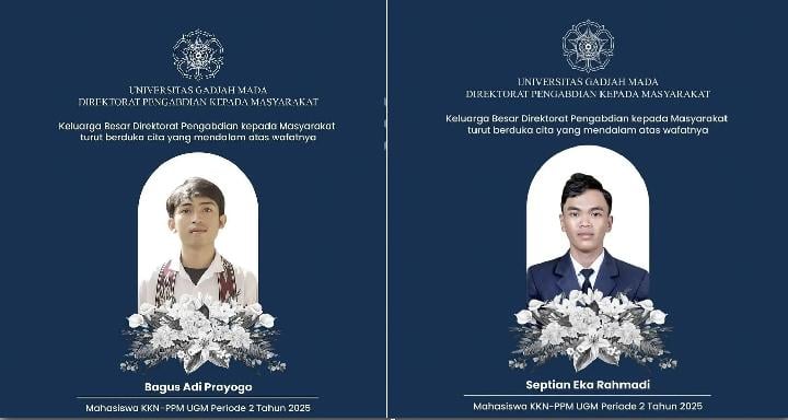 Bagus Adi Prayogo dan Septian Eka Rahmadi, mahasiswa KKN UGM yang meninggal dalam kecelakaan kapal di Maluku Tenggara, 1 Juli 2025. (Dok. UGM)