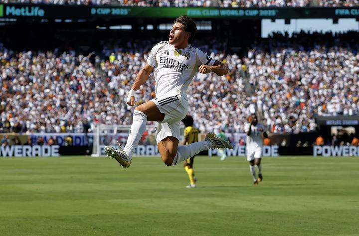 Penyerang Real Madrid Gonzalo Garcia berselebrasi dalam ajang Piala Dunia Antarklub 2025. Foto: realmadridfc.com.
