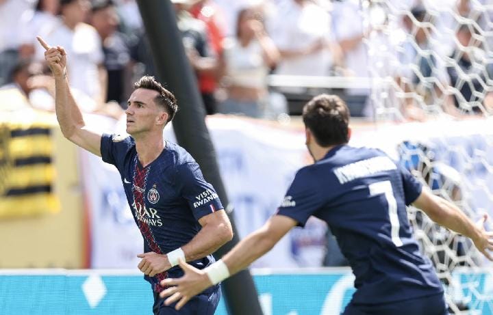 Pemain PSG Fabian Ruiz berselebrasi usai mencetak gol ke gawang Real Madrid di Piala Dunia Antarklub 2025. Foto: psg.fr.