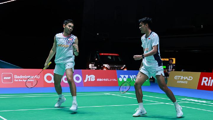Ganda putra Indonesia Fajar Alfian / Muhammad Shohibul Fikri ketika bertanding di Japan Open 2025 di Tokyo Metropolitan Gymnasium, Jepang, 17 Juli 2025. Dok. Tim Media PBSI