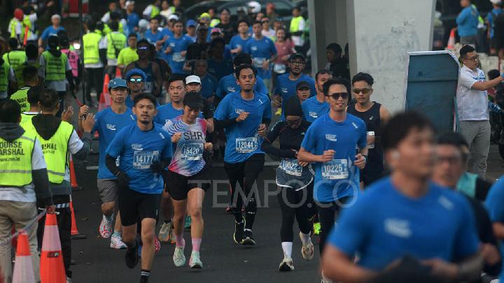 Gelaran half marathon Pocari Sweat Run 2025 di kawasan Viaduct,  Bandung, Jawa Barat, 20 Juli 2025. Tempo/Prima Mulia