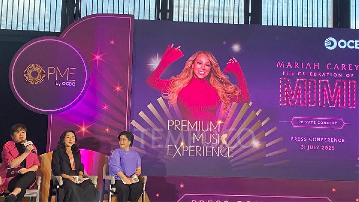 National Network Head OCBC Faren Indirawati dan Jenny Hartanto dalam konferensi pers Premium Music Experience bertajuk Mariah Carey: The Celebration of Mimi di Hotel Park Hyatt, Jakarta Pusat, 31 Juli 2025. Tempo/Bagus Pribadi