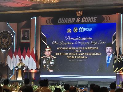 Penandatanganan nota kesepahaman dan perjanjian kerja sama antara Polri dan Kemenimipas di Hotel Shangri-la Jakarta, Senin, 4 Agustus 2025.