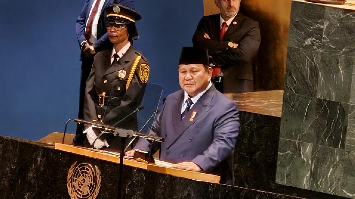 Presiden Prabowo Subianto menyampaikan pidato dalam Sidang Majelis Umum ke-80 Perserikatan Bangsa-Bangsa (PBB) di New York, Amerika Serikat, 23 September 2025. Antara/Fathur Rochman