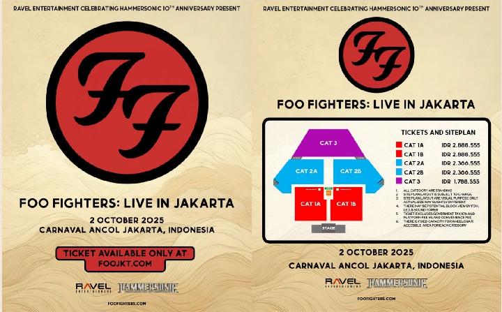 Ravel Entertainment menghadirkan konser Foo Fighters di Carnaval Ancol , Jakarta, Kamis  2 Oktober 2025.