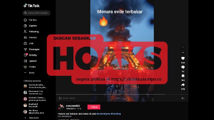 Keliru: Video Menara Eiffel Terbakar karena Demonstrasi September 2025