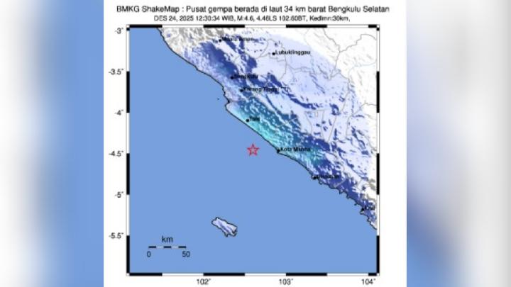 M4.6 Earthquake Hits South Bengkulu; No Tsunami Threat