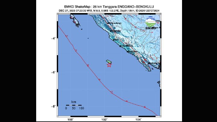 M5.6 Earthquake Hits Bengkulu, BMKG: Two Aftershocks Detected