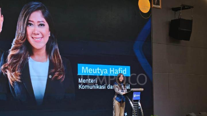 Menteri Komunikasi dan Digital Meutya Hafid dalam Konvensi Nasional Media Massa Hari Pers Nasional 2026 di Banten, 8 Februari 2026. Tempo/Hendrik Yaputra