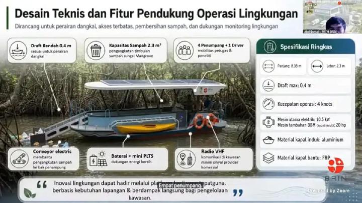 BRIN Bikin Kapal Listrik Pengangkut Sampah di Lahan Mangrove
